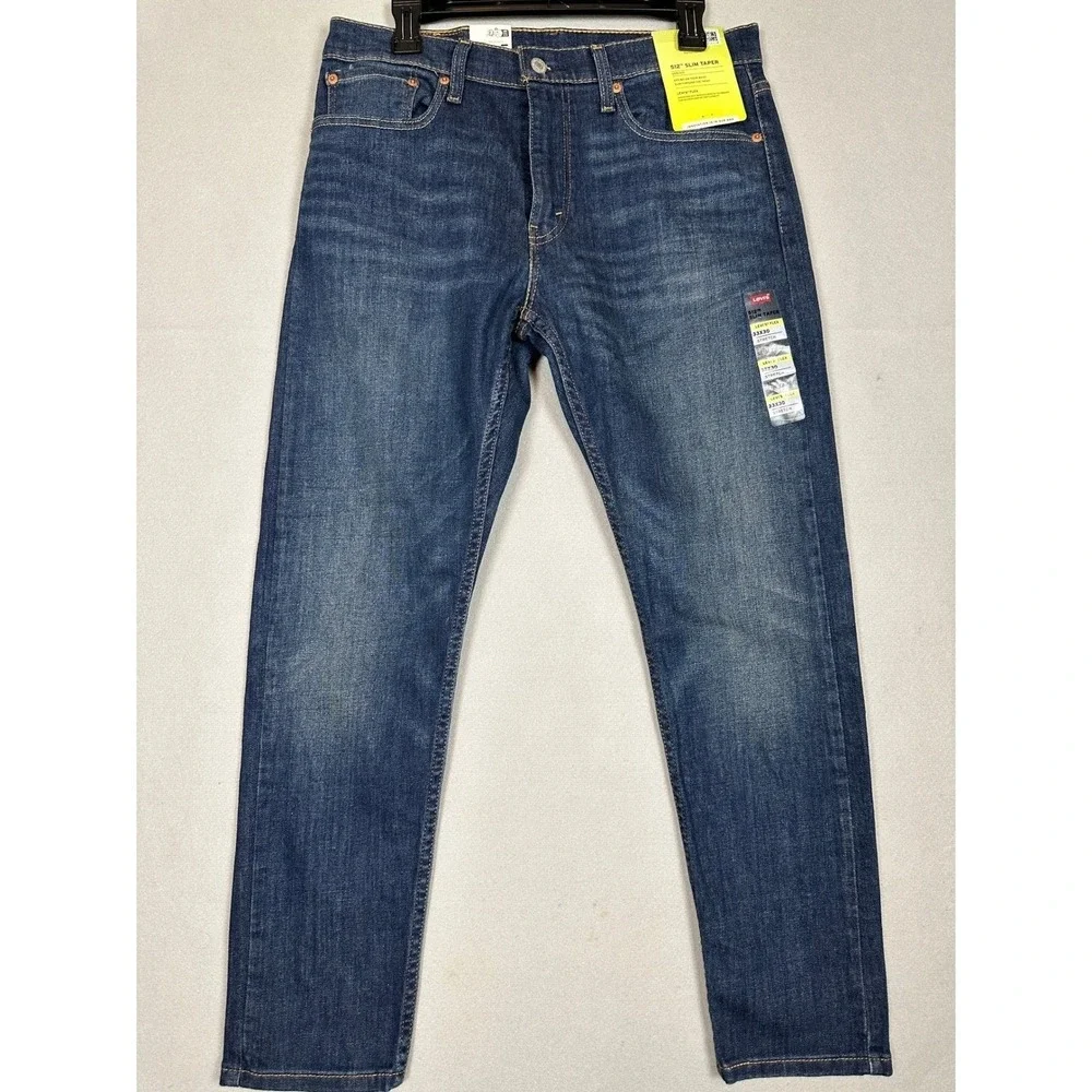 NEW Levis Flex 512 Jeans Mens 33X30 Blue Slim Taper Distressed Stretch Denim